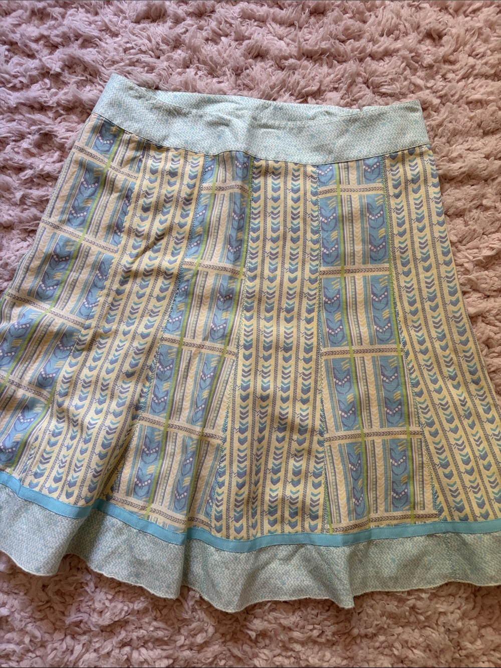 Vintage Sigrid Olsen Pastel Blue and Cream Patterned A-Skirt